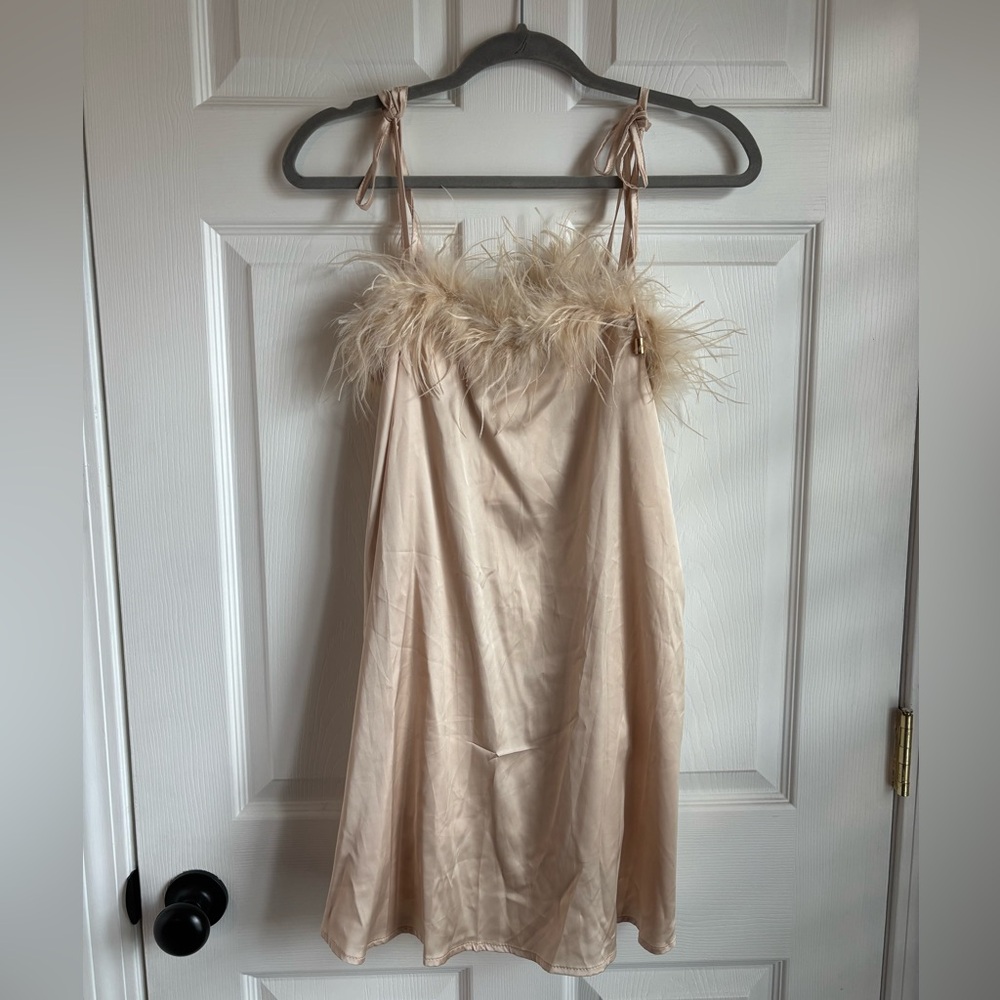 Nasty Gal Cream Feather Detail Dress